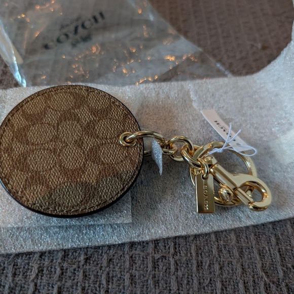 Nwt Coach Canvas Leather Mirror Bag Charm In Khaki/Pink! 🩷 - Picture 12 of 12